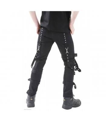 Men’s Gothic Slim Fit Pants | Black Buckle Strap & Zipper EMO Punk Trousers